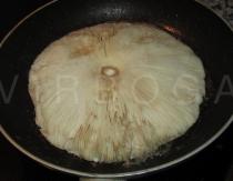 Macrolepiota procera - Cap showing the gills in a frying pan - Click to enlarge!